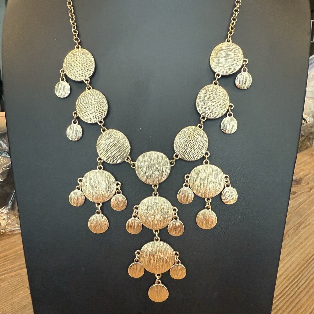 Bancroft Gold Tone Adjustable 25" Long Coin Style Dangle Statement Necklace - Picture 2 of 5